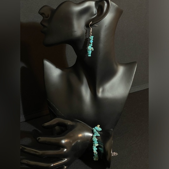 Bracelet And Earrings Set - Green Turquoise Healing Natural Stone - Picture 6 of 10